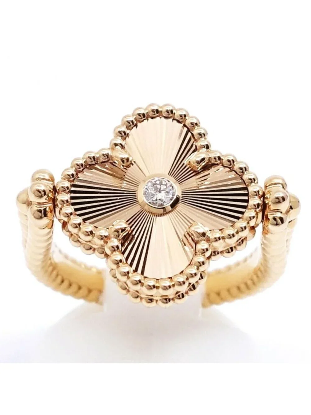 Van Cleef & Arpels 18K Pink Gold Vintage Alhambra Reversible Ring Guilloche